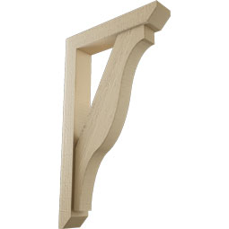 Ekena Millwork - BKTUR0352X18X30FST06RCPR - Timberthane Faux Wood Funston Style Bracket w/ Offset Brace, Slat Ends, 3 1/2"W x 18"D x 30"H, Primed Tan
