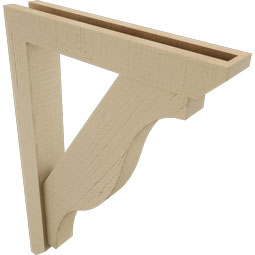 Ekena Millwork - BKTUR0352X20X28FST06RCPR - Timberthane Faux Wood Funston Style Bracket w/ Offset Brace, Slat Ends, 3 1/2"W x 20"D x 28"H, Primed Tan