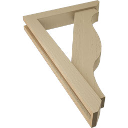 Ekena Millwork - BKTUR0352X20X32FST06RCPR - Timberthane Faux Wood Funston Style Bracket w/ Offset Brace, Slat Ends, 3 1/2"W x 20"D x 32"H, Primed Tan