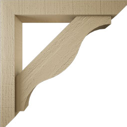 Ekena Millwork - BKTUR0352X22X22FST06RCPR - Timberthane Faux Wood Funston Style Bracket w/ Offset Brace, Slat Ends, 3 1/2"W x 22"D x 22"H, Primed Tan
