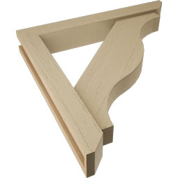 Ekena Millwork - BKTUR0352X24X24FST06RCPR - Timberthane Faux Wood Funston Style Bracket w/ Offset Brace, Slat Ends, 3 1/2"W x 24"D x 24"H, Primed Tan