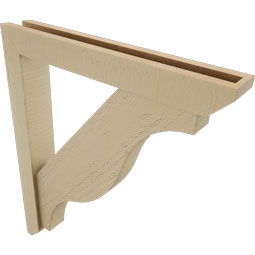 Ekena Millwork - BKTUR0352X24X28FST06RCPR - Timberthane Faux Wood Funston Style Bracket w/ Offset Brace, Slat Ends, 3 1/2"W x 24"D x 28"H, Primed Tan