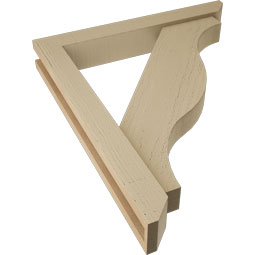 Ekena Millwork - BKTUR0352X24X28FST06RCPR - Timberthane Faux Wood Funston Style Bracket w/ Offset Brace, Slat Ends, 3 1/2"W x 24"D x 28"H, Primed Tan