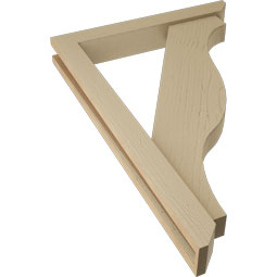 Ekena Millwork - BKTUR0352X24X36FST06RCPR - Timberthane Faux Wood Funston Style Bracket w/ Offset Brace, Slat Ends, 3 1/2"W x 24"D x 36"H, Primed Tan