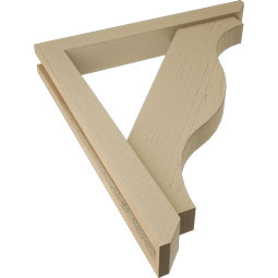 Ekena Millwork - BKTUR0352X26X30FST06RCPR - Timberthane Faux Wood Funston Style Bracket w/ Offset Brace, Slat Ends, 3 1/2"W x 26"D x 30"H, Primed Tan