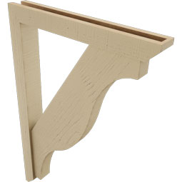 Ekena Millwork - BKTUR0352X26X38FST06RCPR - Timberthane Faux Wood Funston Style Bracket w/ Offset Brace, Slat Ends, 3 1/2"W x 26"D x 38"H, Primed Tan