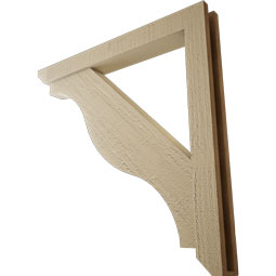 Ekena Millwork - BKTUR0352X28X28FST06RCPR - Timberthane Faux Wood Funston Style Bracket w/ Offset Brace, Slat Ends, 3 1/2"W x 28"D x 28"H, Primed Tan