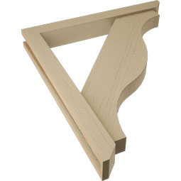 Ekena Millwork - BKTUR0352X28X32FST06RCPR - Timberthane Faux Wood Funston Style Bracket w/ Offset Brace, Slat Ends, 3 1/2"W x 28"D x 32"H, Primed Tan