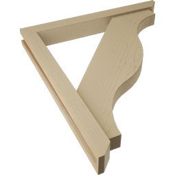 Ekena Millwork - BKTUR0352X30X34FST06RCPR - Timberthane Faux Wood Funston Style Bracket w/ Offset Brace, Slat Ends, 3 1/2"W x 30"D x 34"H, Primed Tan