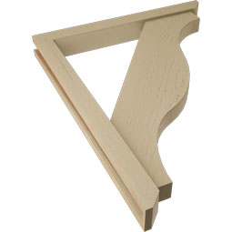 Ekena Millwork - BKTUR0352X30X38FST06RCPR - Timberthane Faux Wood Funston Style Bracket w/ Offset Brace, Slat Ends, 3 1/2"W x 30"D x 38"H, Primed Tan