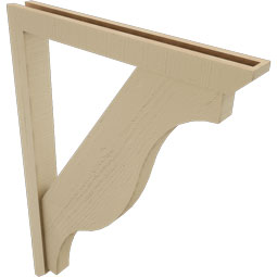 Ekena Millwork - BKTUR0352X30X42FST06RCPR - Timberthane Faux Wood Funston Style Bracket w/ Offset Brace, Slat Ends, 3 1/2"W x 30"D x 42"H, Primed Tan