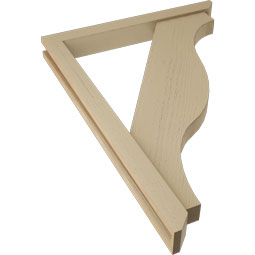 Ekena Millwork - BKTUR0352X30X42FST06RCPR - Timberthane Faux Wood Funston Style Bracket w/ Offset Brace, Slat Ends, 3 1/2"W x 30"D x 42"H, Primed Tan