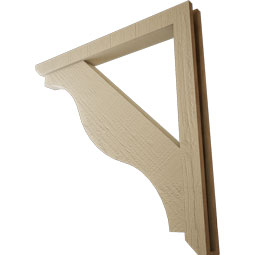 Ekena Millwork - BKTUR0352X32X32FST06RCPR - Timberthane Faux Wood Funston Style Bracket w/ Offset Brace, Slat Ends, 3 1/2"W x 32"D x 32"H, Primed Tan