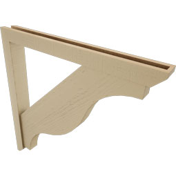 Ekena Millwork - BKTUR0352X34X34FST06RCPR - Timberthane Faux Wood Funston Style Bracket w/ Offset Brace, Slat Ends, 3 1/2"W x 34"D x 34"H, Primed Tan