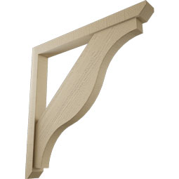 Ekena Millwork - BKTUR0352X34X34FST06RCPR - Timberthane Faux Wood Funston Style Bracket w/ Offset Brace, Slat Ends, 3 1/2"W x 34"D x 34"H, Primed Tan