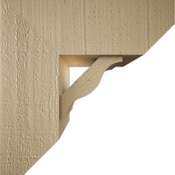 Ekena Millwork - BKTUR0554X14X14FST06RCPR - Timberthane Faux Wood Funston Style Bracket w/ Offset Brace, Slat Ends, 5 1/2"W x 14"D x 14"H, Primed Tan