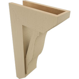 Ekena Millwork - BKTUR0554X14X26FST06RCPR - Timberthane Faux Wood Funston Style Bracket w/ Offset Brace, Slat Ends, 5 1/2"W x 14"D x 26"H, Primed Tan