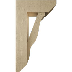 Ekena Millwork - BKTUR0554X16X28FST06RCPR - Timberthane Faux Wood Funston Style Bracket w/ Offset Brace, Slat Ends, 5 1/2"W x 16"D x 28"H, Primed Tan