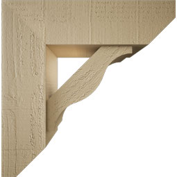 Ekena Millwork - BKTUR0554X18X18FST06RCPR - Timberthane Faux Wood Funston Style Bracket w/ Offset Brace, Slat Ends, 5 1/2"W x 18"D x 18"H, Primed Tan