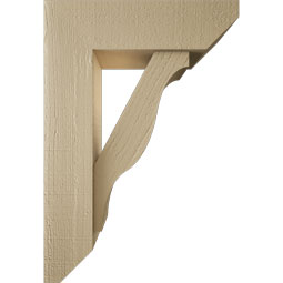 Ekena Millwork - BKTUR0554X18X26FST06RCPR - Timberthane Faux Wood Funston Style Bracket w/ Offset Brace, Slat Ends, 5 1/2"W x 18"D x 26"H, Primed Tan