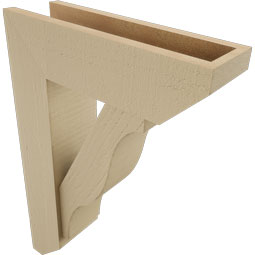 Ekena Millwork - BKTUR0554X18X26FST06RCPR - Timberthane Faux Wood Funston Style Bracket w/ Offset Brace, Slat Ends, 5 1/2"W x 18"D x 26"H, Primed Tan