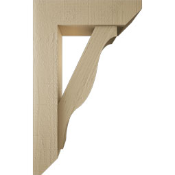 Ekena Millwork - BKTUR0554X20X32FST06RCPR - Timberthane Faux Wood Funston Style Bracket w/ Offset Brace, Slat Ends, 5 1/2"W x 20"D x 32"H, Primed Tan
