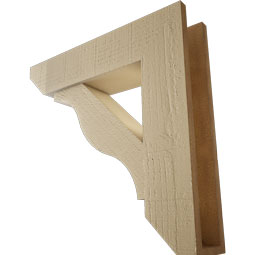 Ekena Millwork - BKTUR0554X22X22FST06RCPR - Timberthane Faux Wood Funston Style Bracket w/ Offset Brace, Slat Ends, 5 1/2"W x 22"D x 22"H, Primed Tan