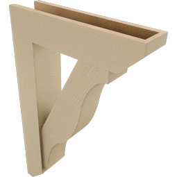 Ekena Millwork - BKTUR0554X22X34FST06RCPR - Timberthane Faux Wood Funston Style Bracket w/ Offset Brace, Slat Ends, 5 1/2"W x 22"D x 34"H, Primed Tan