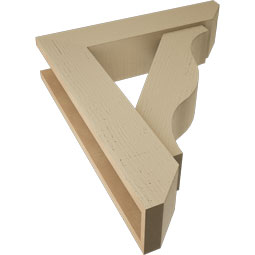 Ekena Millwork - BKTUR0554X24X28FST06RCPR - Timberthane Faux Wood Funston Style Bracket w/ Offset Brace, Slat Ends, 5 1/2"W x 24"D x 28"H, Primed Tan