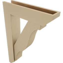 Ekena Millwork - BKTUR0554X24X36FST06RCPR - Timberthane Faux Wood Funston Style Bracket w/ Offset Brace, Slat Ends, 5 1/2"W x 24"D x 36"H, Primed Tan
