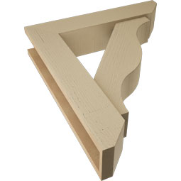 Ekena Millwork - BKTUR0554X26X30FST06RCPR - Timberthane Faux Wood Funston Style Bracket w/ Offset Brace, Slat Ends, 5 1/2"W x 26"D x 30"H, Primed Tan