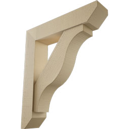 Ekena Millwork - BKTUR0554X26X30FST06RCPR - Timberthane Faux Wood Funston Style Bracket w/ Offset Brace, Slat Ends, 5 1/2"W x 26"D x 30"H, Primed Tan