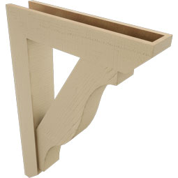Ekena Millwork - BKTUR0554X26X38FST06RCPR - Timberthane Faux Wood Funston Style Bracket w/ Offset Brace, Slat Ends, 5 1/2"W x 26"D x 38"H, Primed Tan