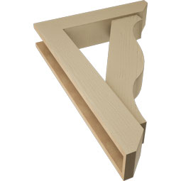 Ekena Millwork - BKTUR0554X26X38FST06RCPR - Timberthane Faux Wood Funston Style Bracket w/ Offset Brace, Slat Ends, 5 1/2"W x 26"D x 38"H, Primed Tan