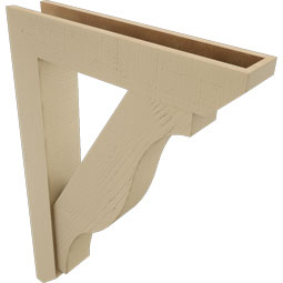 Ekena Millwork - BKTUR0554X28X40FST06RCPR - Timberthane Faux Wood Funston Style Bracket w/ Offset Brace, Slat Ends, 5 1/2"W x 28"D x 40"H, Primed Tan