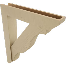 Ekena Millwork - BKTUR0554X30X38FST06RCPR - Timberthane Faux Wood Funston Style Bracket w/ Offset Brace, Slat Ends, 5 1/2"W x 30"D x 38"H, Primed Tan