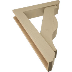Ekena Millwork - BKTUR0554X30X42FST06RCPR - Timberthane Faux Wood Funston Style Bracket w/ Offset Brace, Slat Ends, 5 1/2"W x 30"D x 42"H, Primed Tan