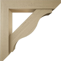 Ekena Millwork - BKTUR0554X32X32FST06RCPR - Timberthane Faux Wood Funston Style Bracket w/ Offset Brace, Slat Ends, 5 1/2"W x 32"D x 32"H, Primed Tan