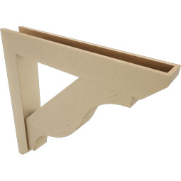 Ekena Millwork - BKTUR0554X36X36FST06RCPR - Timberthane Faux Wood Funston Style Bracket w/ Offset Brace, Slat Ends, 5 1/2"W x 36"D x 36"H, Primed Tan