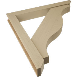 Ekena Millwork - BKTUR0554X48X48FST06RCPR - Timberthane Faux Wood Funston Style Bracket w/ Offset Brace, Slat Ends, 5 1/2"W x 48"D x 48"H, Primed Tan