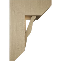 Ekena Millwork - BKTUR0756X18X26FST06RCPR - Timberthane Faux Wood Funston Style Bracket w/ Offset Brace, Slat Ends, 7 1/2"W x 18"D x 26"H, Primed Tan