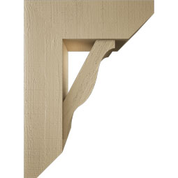 Ekena Millwork - BKTUR0756X22X30FST06RCPR - Timberthane Faux Wood Funston Style Bracket w/ Offset Brace, Slat Ends, 7 1/2"W x 22"D x 30"H, Primed Tan