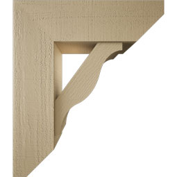 Ekena Millwork - BKTUR0756X24X28FST06RCPR - Timberthane Faux Wood Funston Style Bracket w/ Offset Brace, Slat Ends, 7 1/2"W x 24"D x 28"H, Primed Tan
