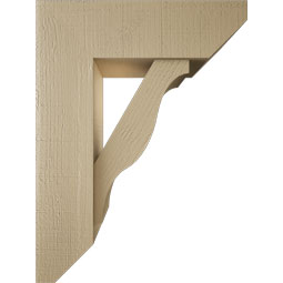 Ekena Millwork - BKTUR0756X24X32FST06RCPR - Timberthane Faux Wood Funston Style Bracket w/ Offset Brace, Slat Ends, 7 1/2"W x 24"D x 32"H, Primed Tan