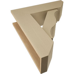 Ekena Millwork - BKTUR0756X26X30FST06RCPR - Timberthane Faux Wood Funston Style Bracket w/ Offset Brace, Slat Ends, 7 1/2"W x 26"D x 30"H, Primed Tan