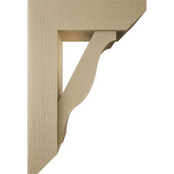 Ekena Millwork - BKTUR0756X26X38FST06RCPR - Timberthane Faux Wood Funston Style Bracket w/ Offset Brace, Slat Ends, 7 1/2"W x 26"D x 38"H, Primed Tan