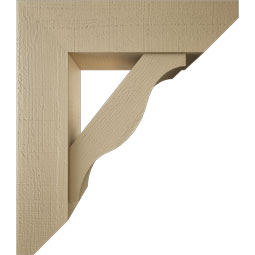 Ekena Millwork - BKTUR0756X28X32FST06RCPR - Timberthane Faux Wood Funston Style Bracket w/ Offset Brace, Slat Ends, 7 1/2"W x 28"D x 32"H, Primed Tan