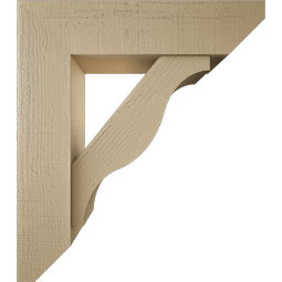 Ekena Millwork - BKTUR0756X30X34FST06RCPR - Timberthane Faux Wood Funston Style Bracket w/ Offset Brace, Slat Ends, 7 1/2"W x 30"D x 34"H, Primed Tan