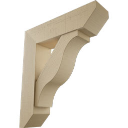Ekena Millwork - BKTUR0756X30X34FST06RCPR - Timberthane Faux Wood Funston Style Bracket w/ Offset Brace, Slat Ends, 7 1/2"W x 30"D x 34"H, Primed Tan