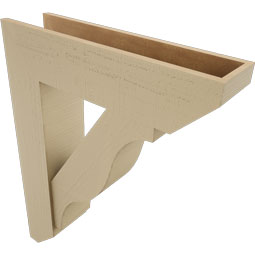 Ekena Millwork - BKTUR0756X30X38FST06RCPR - Timberthane Faux Wood Funston Style Bracket w/ Offset Brace, Slat Ends, 7 1/2"W x 30"D x 38"H, Primed Tan
